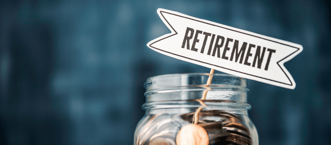 A jar of coins with a "Retirement" flag, representing savings needed to bridge the gap before Social Security begins